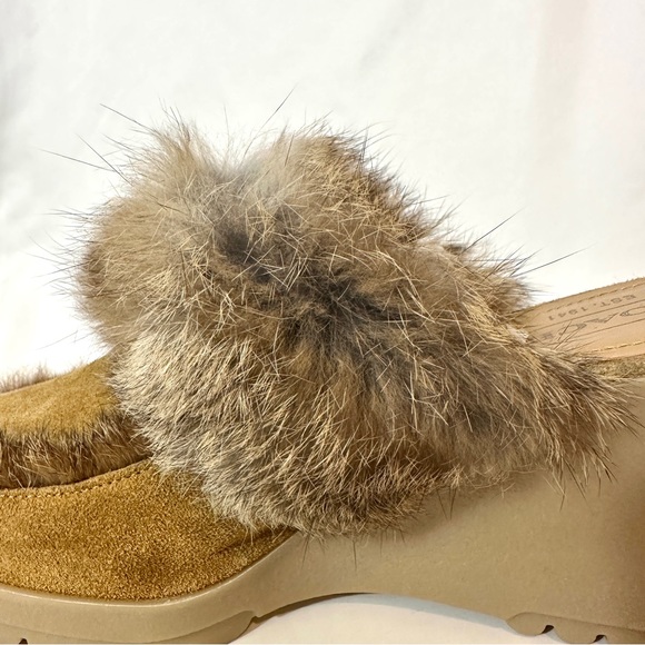 Vintage 9 Coach A0018 Kaela Tan Camel Suede Fur Wedge Mule - Picture 6 of 7